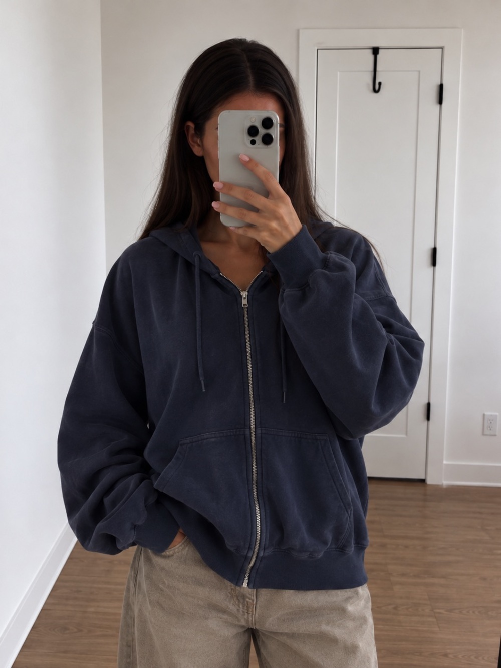 Brandy Melville Christy Navy Zip-Up Hoodie